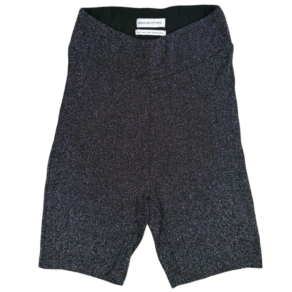 Urban Outfitters Womens Small Metallic Knit Bermuda Shorts Black Silver